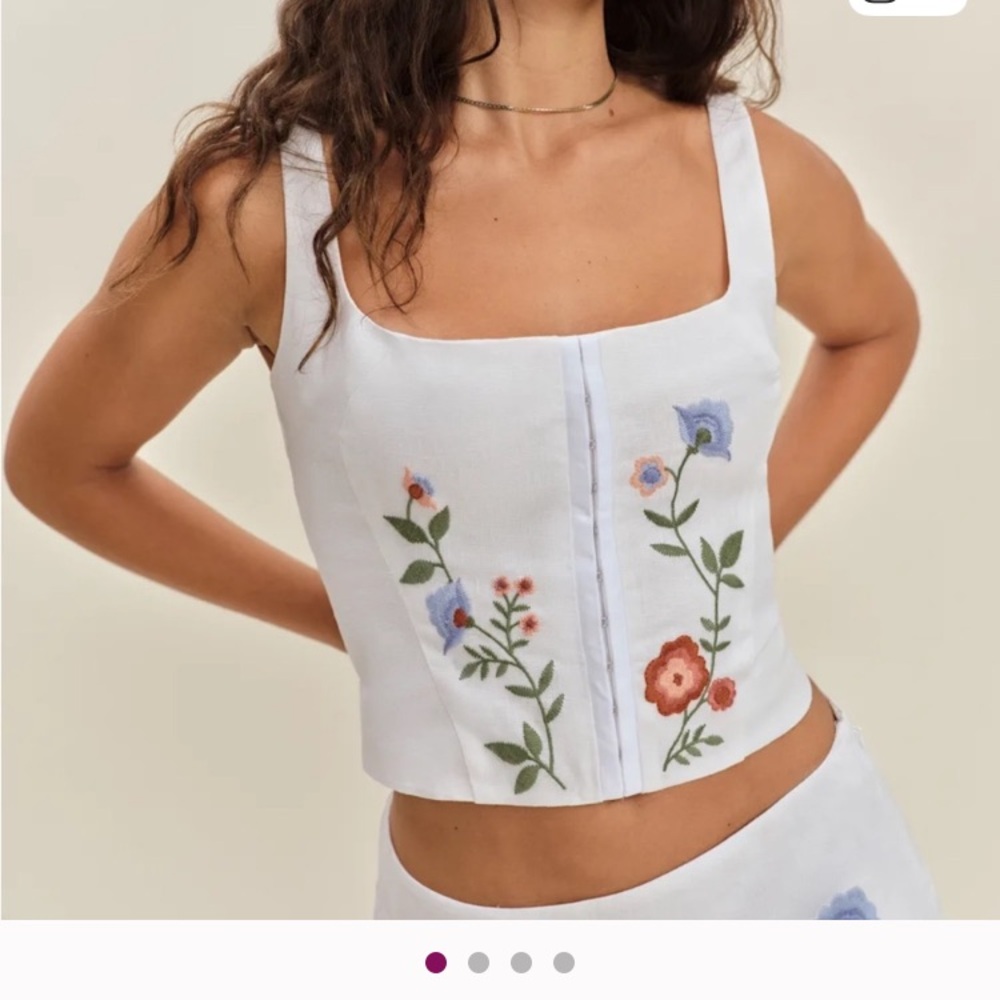 Reformation Juliet Floral Embroidered White Crop Top SET